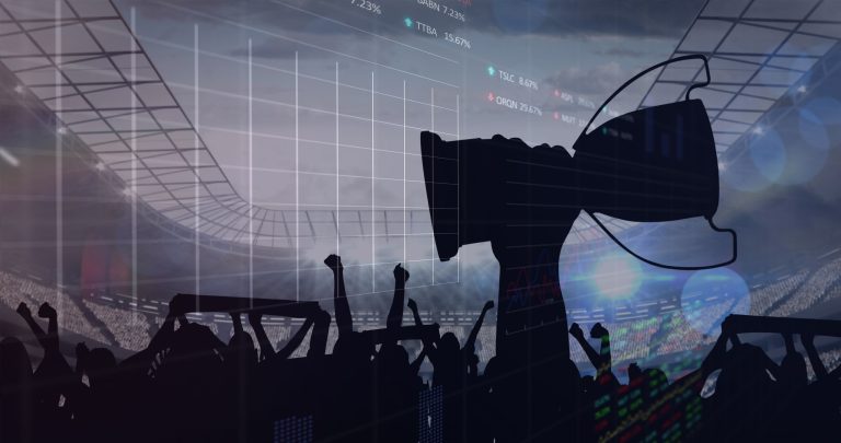 Image,Of,Data,Processing,Over,Cheering,Fans,Holding,Cup,At